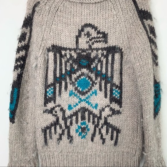 Aritzia TNA Grandpa Cowichan Tribal Bird Sea to Sky Wool Cardigan Size XS - Picture 6 of 9